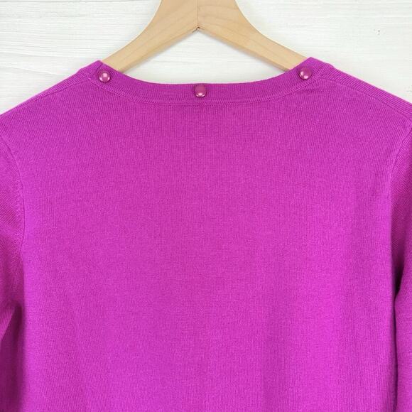 Milly Merino Wool Cardigan Sweater Women Medium Bright Pink Preppy V Neck Studs - Picture 5 of 12